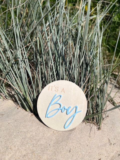 Wooden It's A Boy Birth Announcement