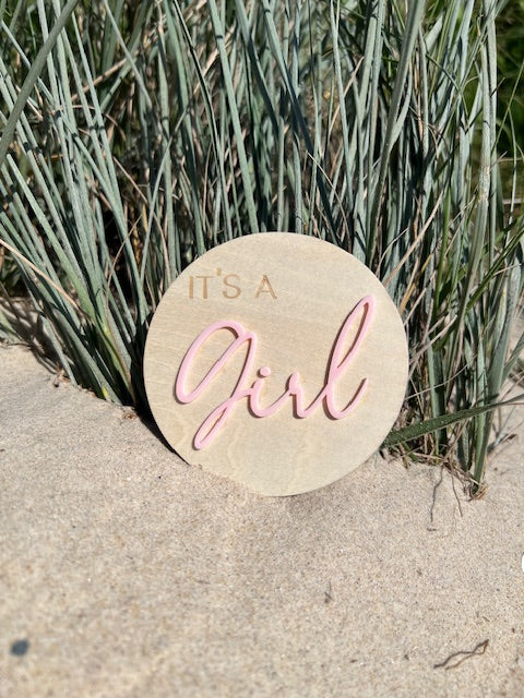Wooden It's A Girl Birth Announcement