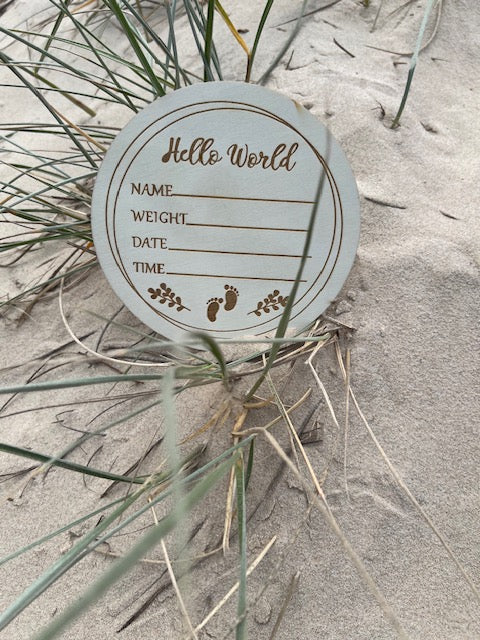 Wooden "Hello World" Birth Announcement